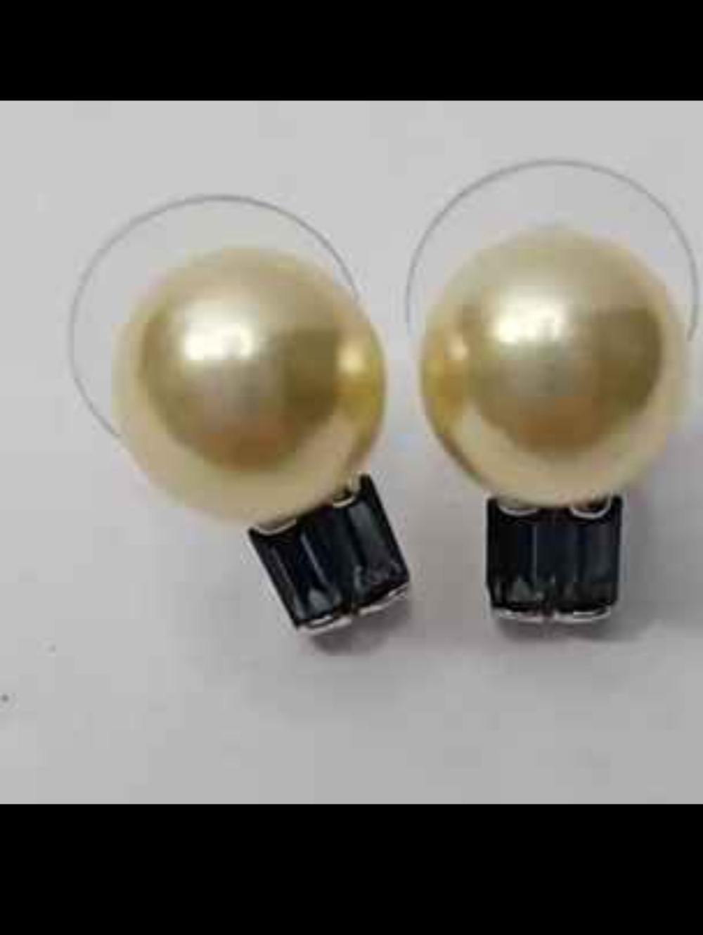 Pearl and Blue Gem Stud Earrings - Signed - Cream and Blue Vintage Designer